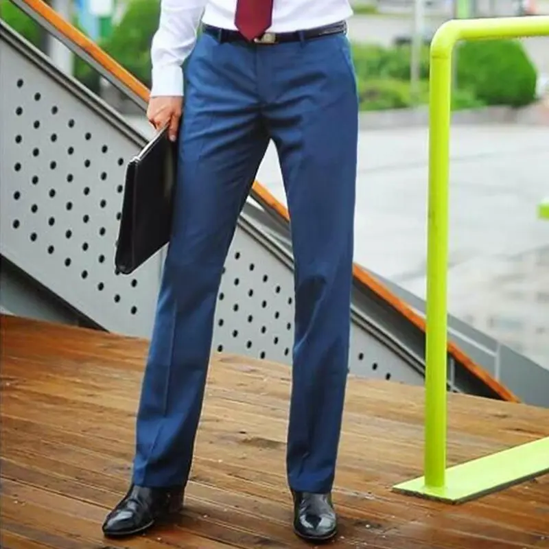 

Spring Autumn Business Suit Pants Ice Silk Dress Men Formal Straight Slim Fit Office Formal Stretched Non-ironing Trousers A37