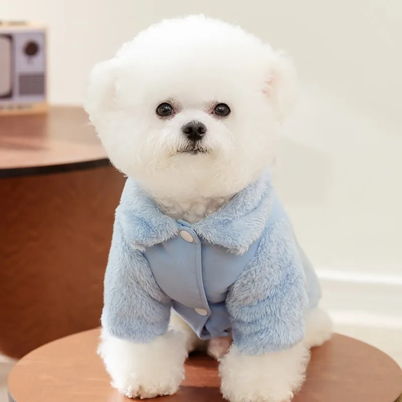 Pet Reversible Simple Cotton Coat Autumn and Winter Puppy Fleece Coat Macaron Color Teddy Jacket Bichon  Thickened Warm Clothes