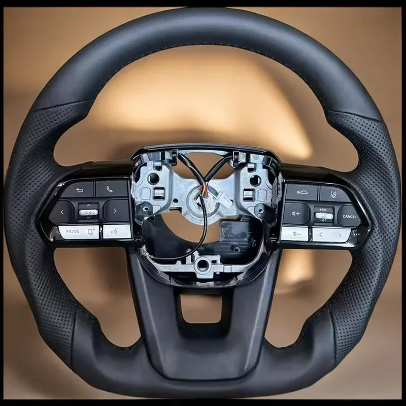 Full Black Genuine Leather Car Steering Wheel For Toyota Landcruiser Land Cruiser LC200 LC300 Prado 120 150 200 LC7