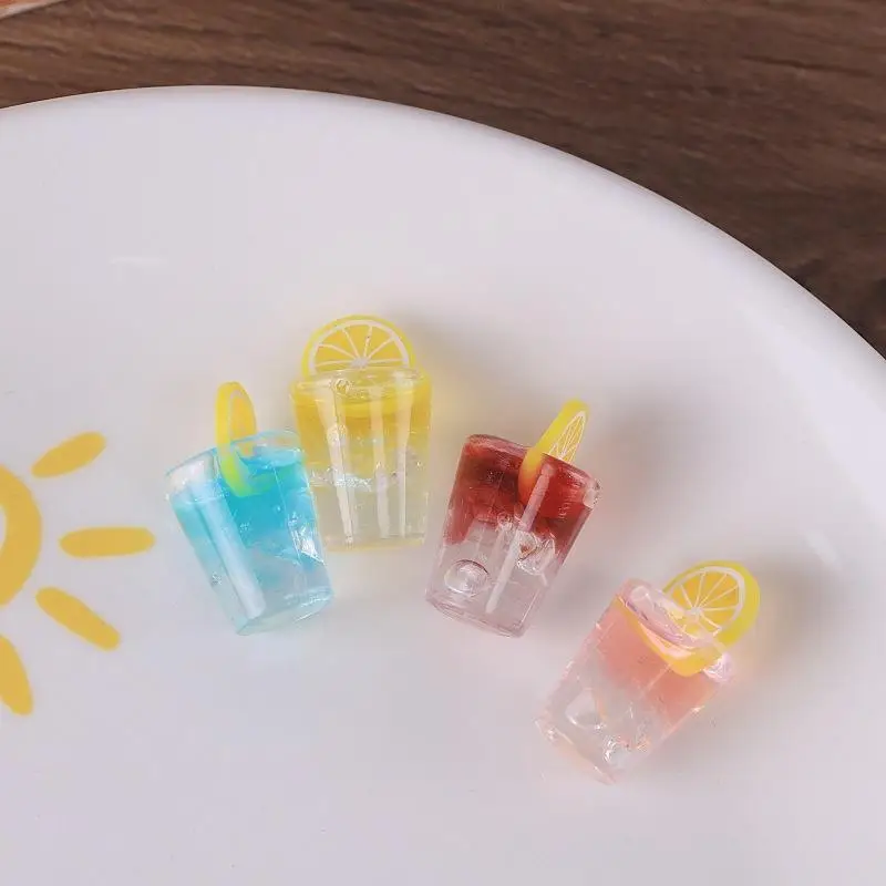 2pcs Mini Lemon Iced Drink Cup Model DIY Dollhouse Food Accessories Resin Craft Miniature Desktop Decor Micro Scene Props