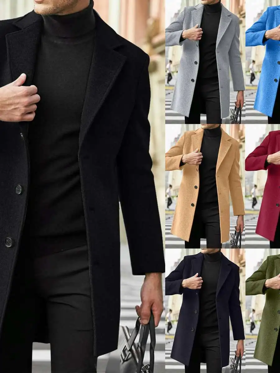 

Мужское шерстяное пальто Yorktown с длинными рукавами, осенне-зимняя верхняя одежда в британском стиле, приталенный крой, для повседневной носки, с элементами из ПУ.