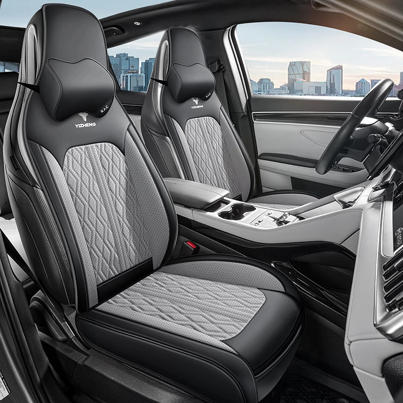 (Comfort Version) Front Single Seat, Paired with 1 Soft Headrest, Luxurious Pu Leather Full-Cover Integrated Car Seat Cover, Universal, Breathable and Not Stuffy, Suitable for All Seasons, Fits the Seat Well, Non-Slip and Won'T Shift, 3D Side Support, Enhances Your Driving Experience, Available in Five Colors, Suitable for Various Models Such as Sedans, Suvs, Trucks