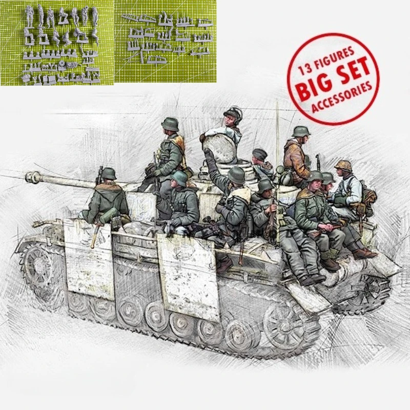

High Quality 1:35 Cast Resin Model Tank Mounted Infantry 13 Person Model Assembly Kit Unpainted