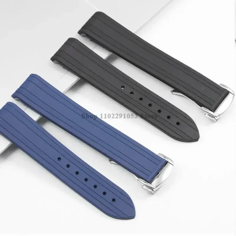 20mm Silicone Watch Strap for Omega Seamaster 300 for Supermaster 007 Waterproof Rubber Wrist Band Solid Folding Clasp Bracelet