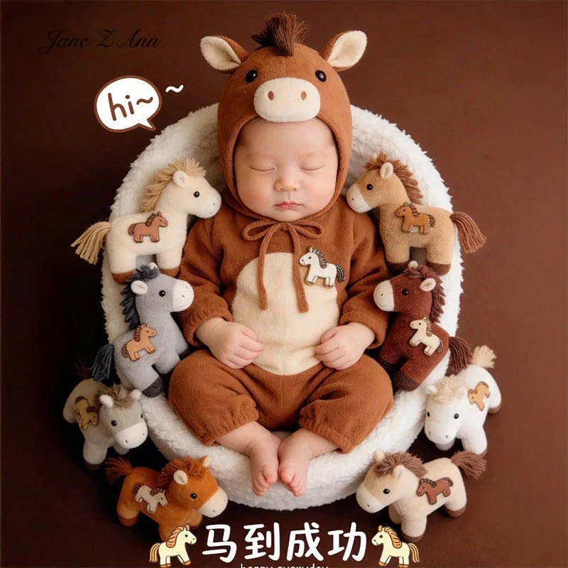 

Комплект одежды для фотосъемки новорожденных лошадей, костюм для детской фотосессии, шляпа пони + комбинезон с длинными рукавами, одежда для детской фотосессии