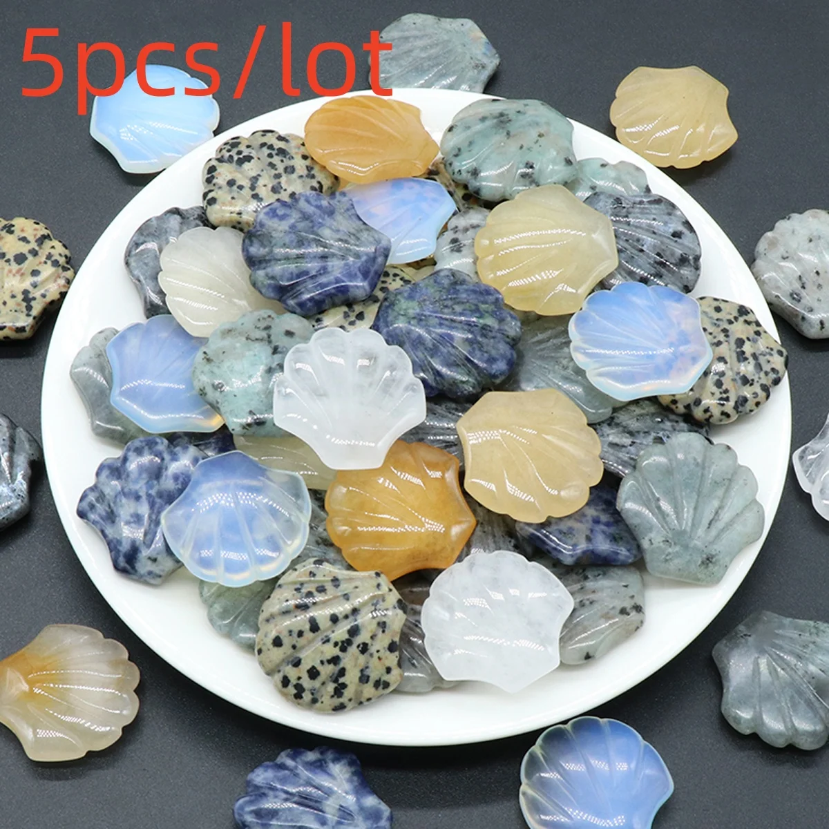 

5pc Natural Stones Quartz Crystal Home Decor Healing Crystals Carved Shell Shape Energy Crafts DIY Jewelry Room Ornaments Random