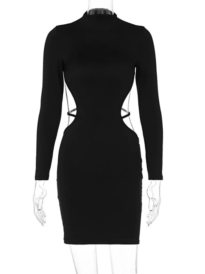 Elegant Backless Bandage Package Hip Evening Dress Women 2024 Sexy Solid Black Long Sleeve Bodycon Mini Night Club Party Outfit