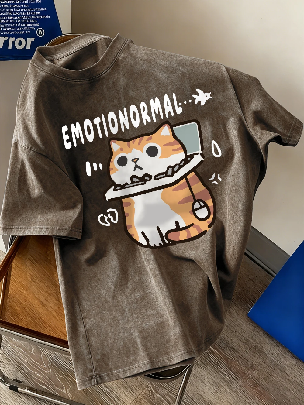 

Emotion Abnormal Cat Printed Washed T-Shirts Men Oversize Cotton T Shirt Summer O-Neck Short Sleeve Tops Casual Male Clothes