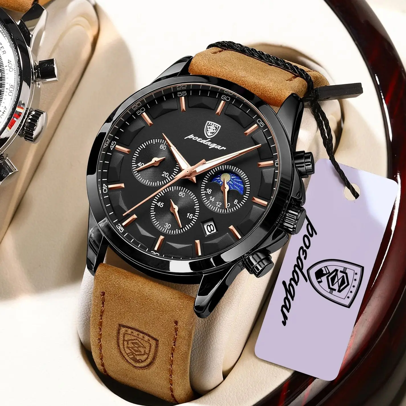 

POEDAGAR Fashion Business Men Quartz Watch Waterproof Chronograph Luminous Date Man Wristwatch Leather Men's Watches Clock Reloj