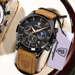 POEDAGAR Fashion Business Men Quartz Watch Waterproof Chronograph Luminous Date Man Wristwatch Leather Men's Watches Clock Reloj