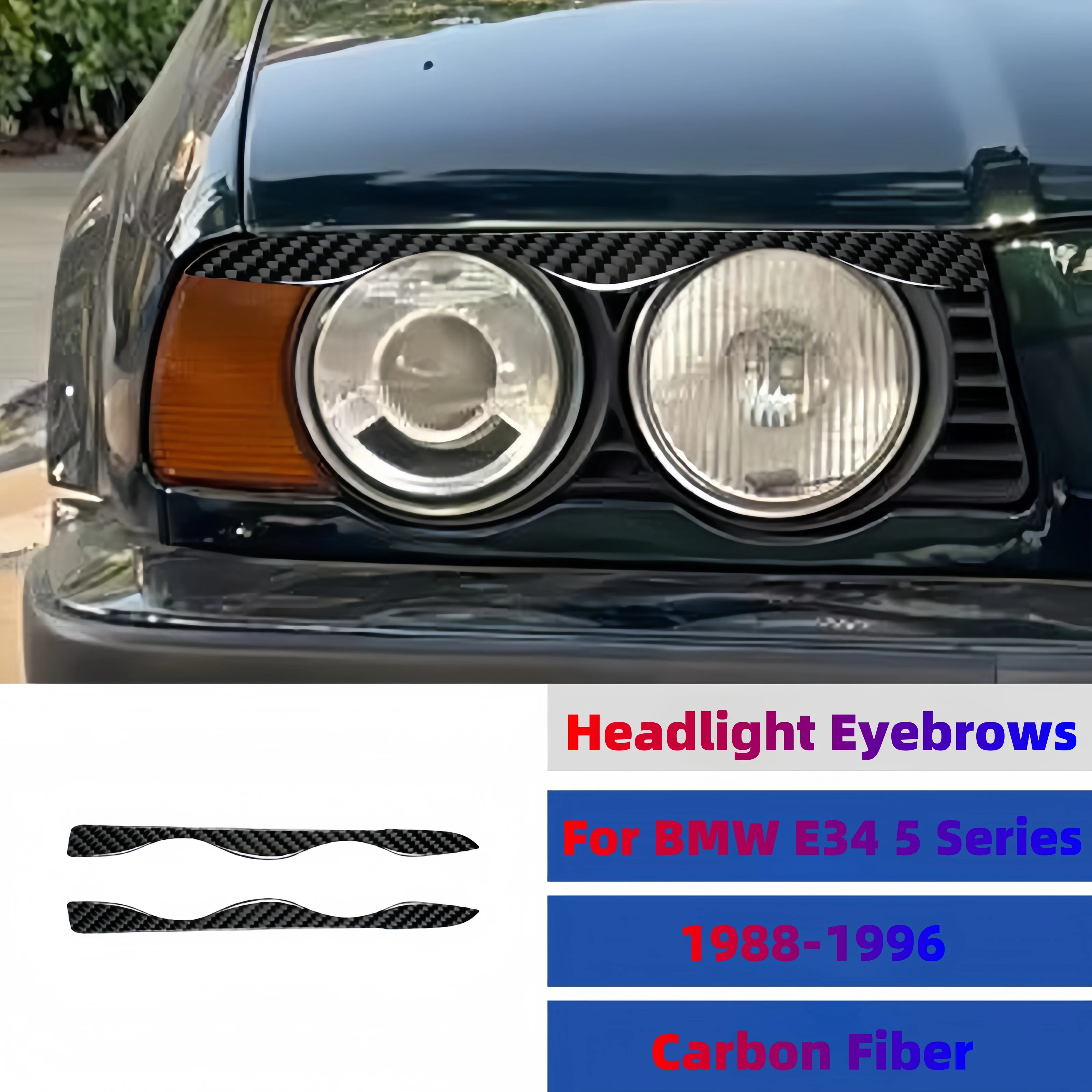 

For BMW E34 5 Series 1988-1996 Carbon Fiber Car Front Headlight Eyebrow Eyelid Lids Body Kits Sticker Trim Exterior Accessories