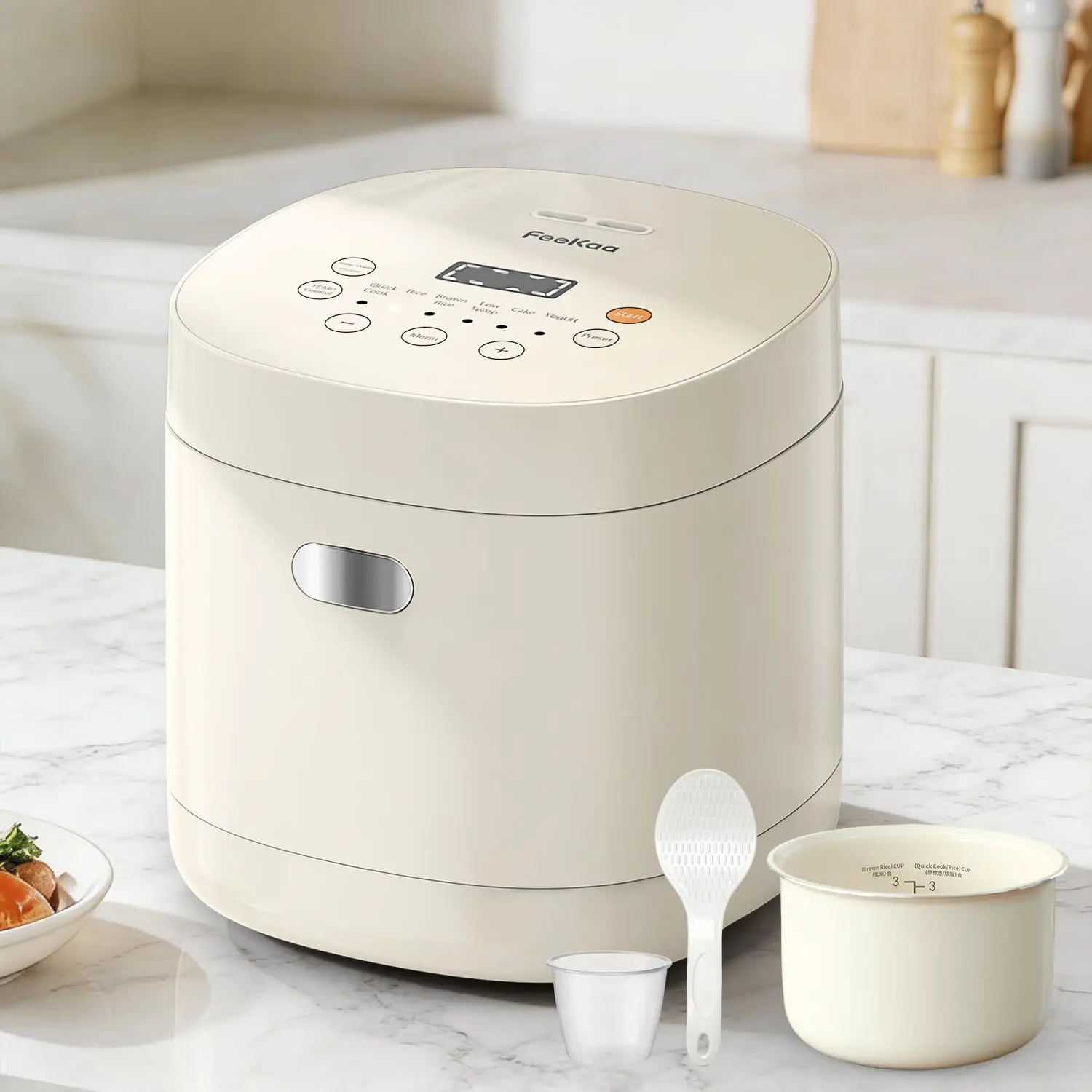 

Compact Mini Rice Cooker, 3-Cup Uncooked/6-Cup Cooked, Ceramic Coated Inner Pot, 6 Menu Options, Low Temp Cooking, 12H Delay Timer