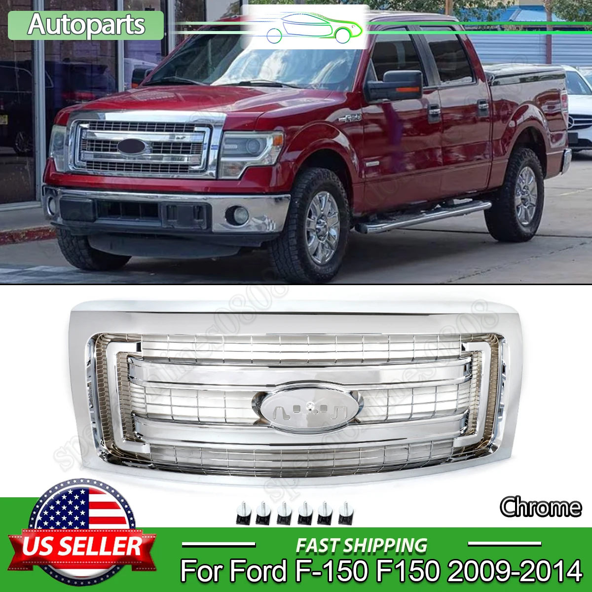 

Chrome Front Bumper Grille Modified Grill For Ford F150 2009-2014 Front Hood Grid Grill Upper Grille Accessories Radiator Grills