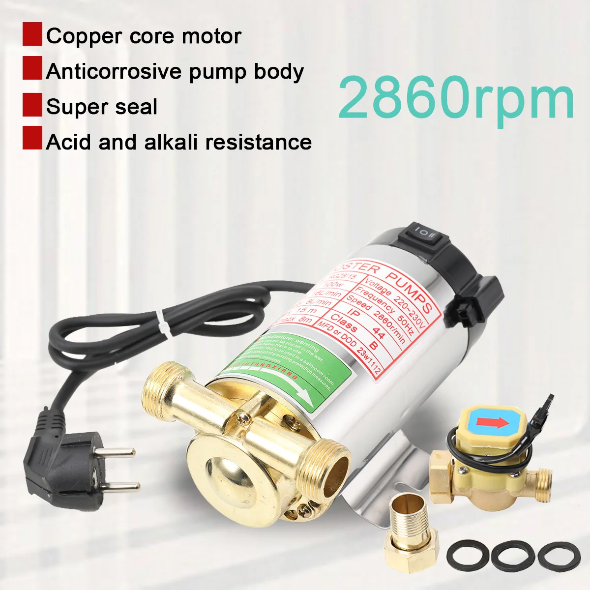 Pompa booster silenziosa per uso domestico 220V 100W per il riscaldatore della conduttura dell'acqua del rubinetto Pannelli a energia solare Acqua calda e fredda