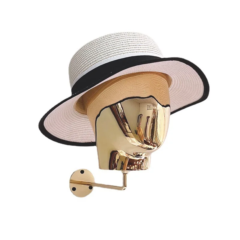 

Electroplated Gold & Silver Wall-Mounted Head Model Wig Hat Display Props - Clothing Store Hat Holder