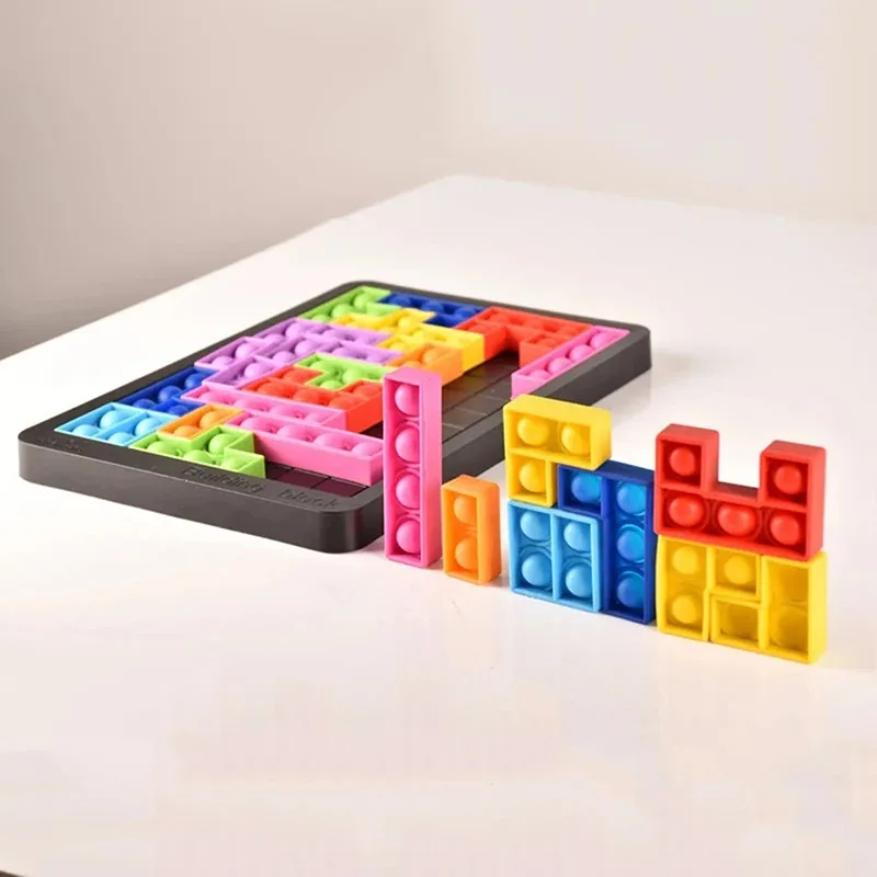 27 pieces of Tetris puzzle silicone elastic finger bounce toy decompression toy puzzle board educational toy - view 3
