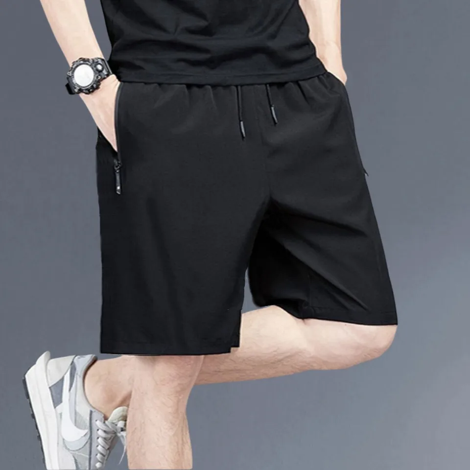 High Quality Men's Running Sports Shorts Luxury Zip Pocket Four-way Stretch Quick Drying Drapy Bottoms Loose Sportswear Summer