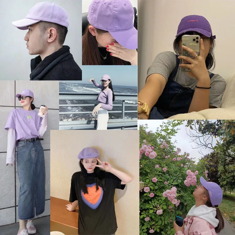 Women Purple Hat Fashion Casual Light Purple Stylish Adjustable Baseball Cap Purple Beret Fisherman Headwaer Famale Girls Cap