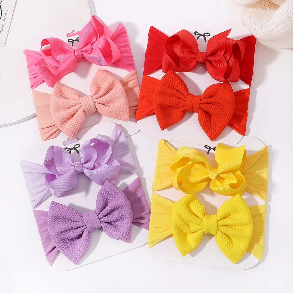 2pcs/set Infant Headband Baby Girl Hair Accessories Bows Newborn Headwear Elastic Gift Toddler Bandage Ribbon Soft Bowknot Gift