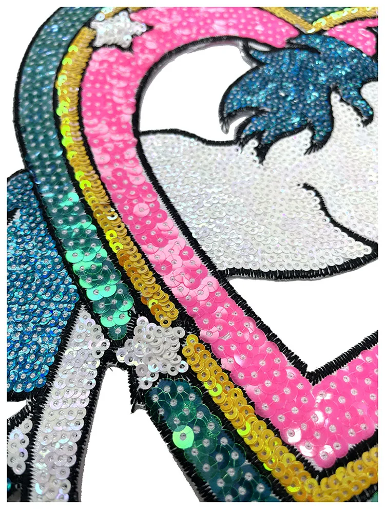 Cartoon Animal Unicorn Pattern Colorfulful Sequin Embroider Cloth Stickers DIY Hot Melt Glue T-Shirt Sweatshirt Denim Jacket Embroider Decorative Stickers