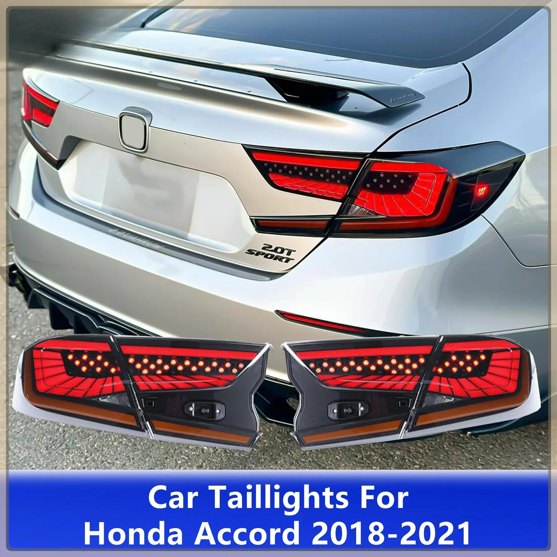 

LED Tail Lights for Honda Accord 2018-2021 10th Gen Start-up Animation Sequential Turn Signal Black Rear Lamps Assembly