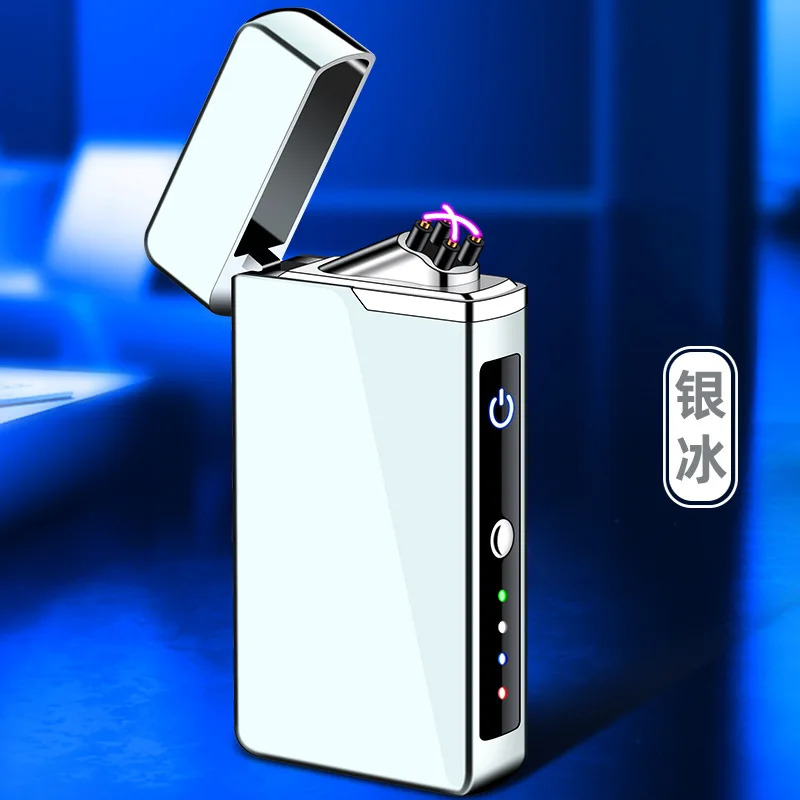 

Double Arc Metal Lighter with LED Projection Pulse, Windproof and Flameless, USB Charging, Cigar Lighter, Men's High End Gift