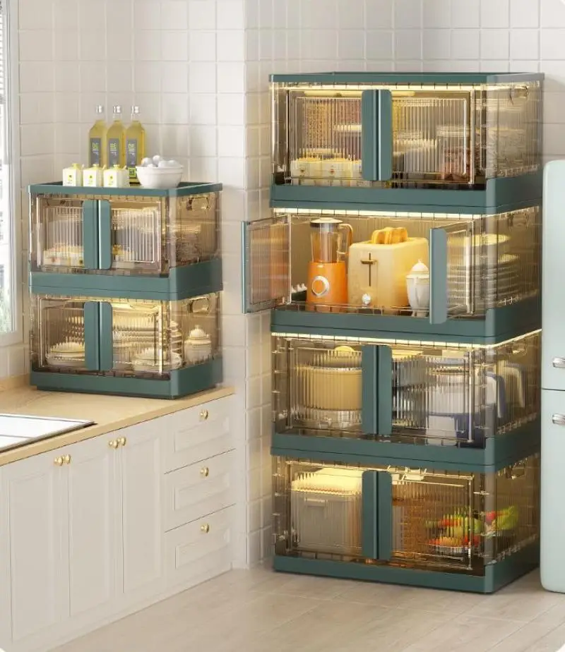 Light Luxury Free Installation Plastic Wardrobe Home Kitchen Clothing Toy Locker Transparent Folding Seam Storage Cabinet