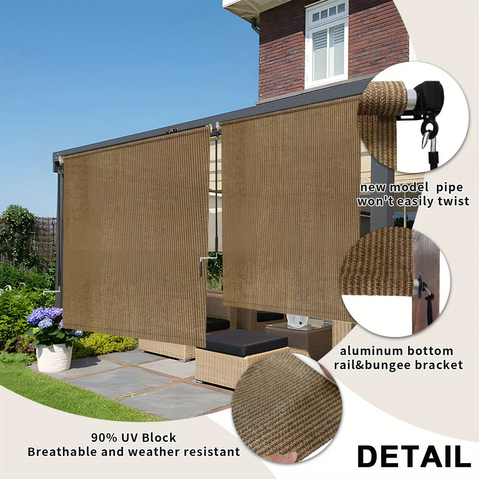 

Outdoor Space Roller Shades Package - Effortless Cordless Design Includes 2 Poles + Heavy Duty Shade Cloth LODEIJA