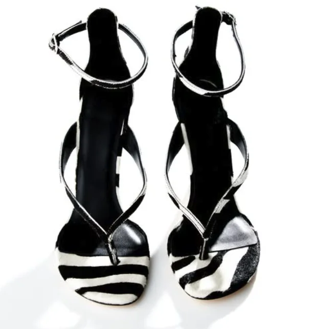 Zebra stripes leather Flip-flops sandals women's red high heels ankle strap summer 2026 new in luxury designer party shoes