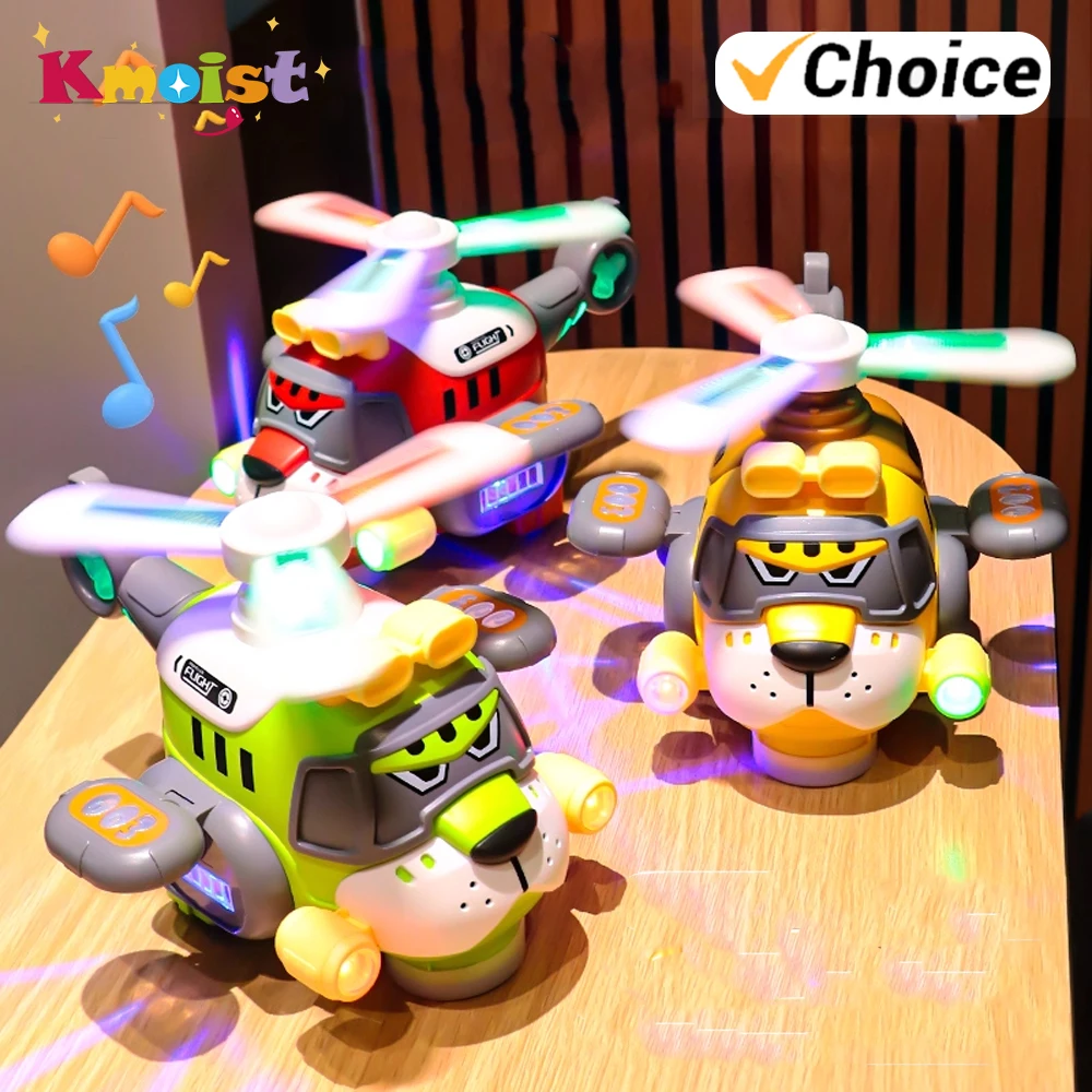 Electric Plane 360 Rotating Avoiding Obstacles Stunt Helicopter Toy With Music Light Cartoon Tiger Airplane Toys for Kids Gifts