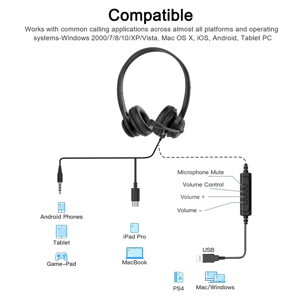 USB Truck Driver Headset USB Computer Headset with Noise Cancelling Rotatable Microphone Chatting Network Teaching Wired Headset