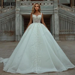 Julia Kui Elegant Sweetheart A Line Wedding Dresses With Delicated Beads Pearls Embroidery Appliques Lace Bridal Gowns