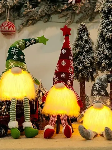 Christmas Faceless Doll Gnome Ornaments LED Light Plush Knitting Crafts Tree Pendant Christmas Decorations for Home Kids Gift