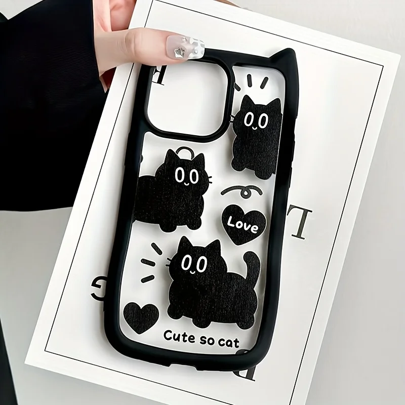

A Cute Cat Ear Phone Case foriPhone 17/16/16ProMax/15/14/13/12ProMax/11/11Pro Anti-drop protection Features a Black Cat Design