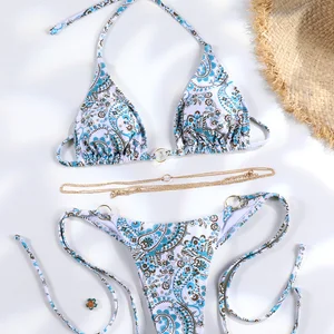 Sexy Triangle Currents Bikini Sets Micro Tangas Swing Female Bikini Bandage Beachwear Printing Bath Tanga Bikini 10 Main Sales Biquini Short - №3