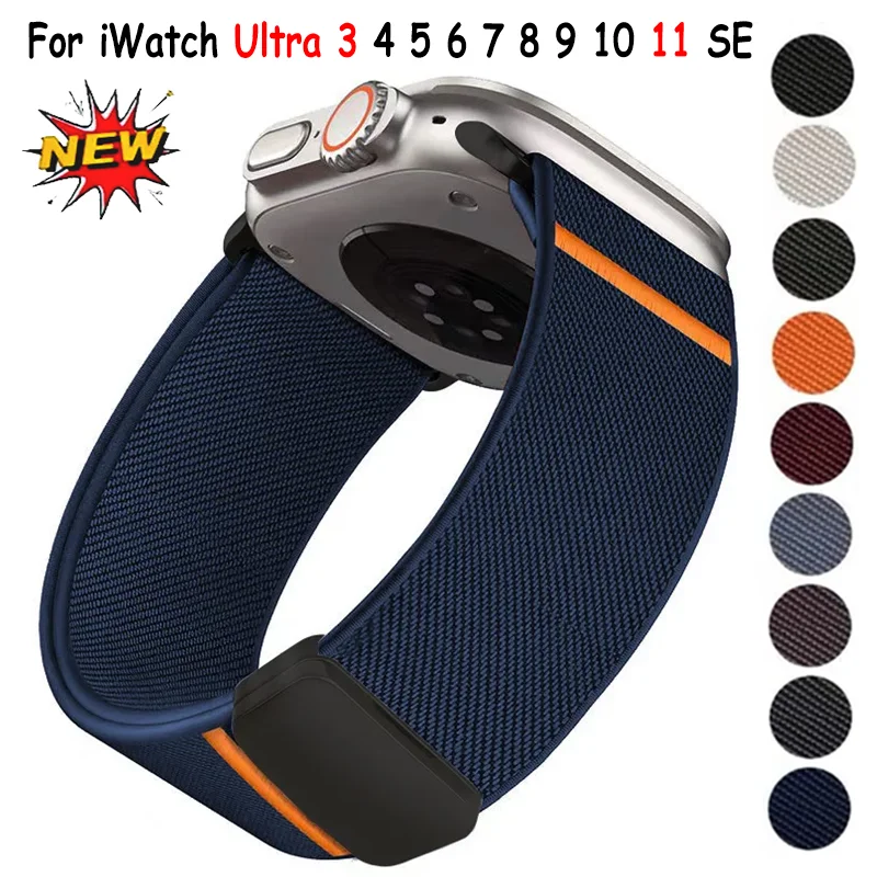 Nylon-Schlaufenarmband für Apple Watch Ultra 3/2 49 mm 11 10 46 mm 42 mm weiches Magnetarmband iWatch 9 8 7 6 5 4 SE 45 mm 44 mm 41 mm 40 mm