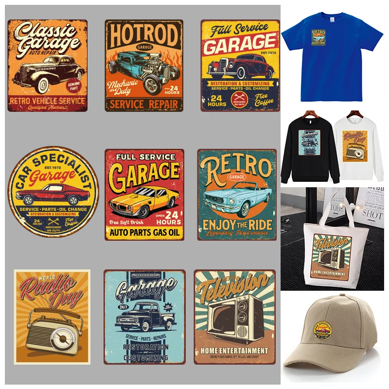 Classic retro car print Pattern Patch,Heat transfers stickers for clothing,Suitable for Hoodies,T-shirts,pillows,canvas bag,etc.