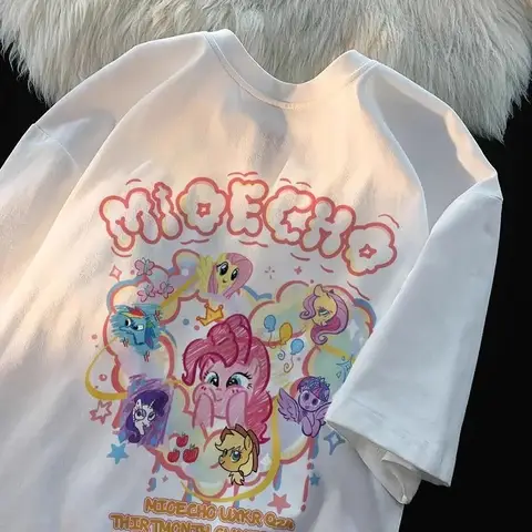 Miniso Moda Nowa Kolekcja My Little Pony Urocza Koszulka z Krótkim Rękawem dla Dziewczynki Pinkie Pie, Studencka, Słodka, Modna Koszulka w Dużym Rozmiarze