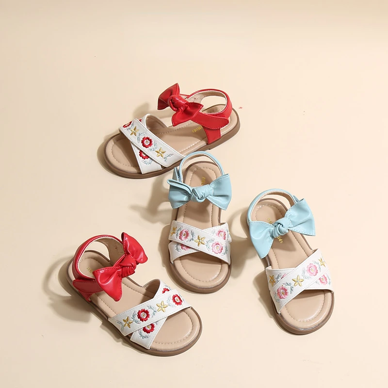 

Children's Summer Embroidery Sandals Toddlers Girls Cute Princess New Fashion Shoes Kids Open-toe Bowknot Beach Shoes Soft Flats