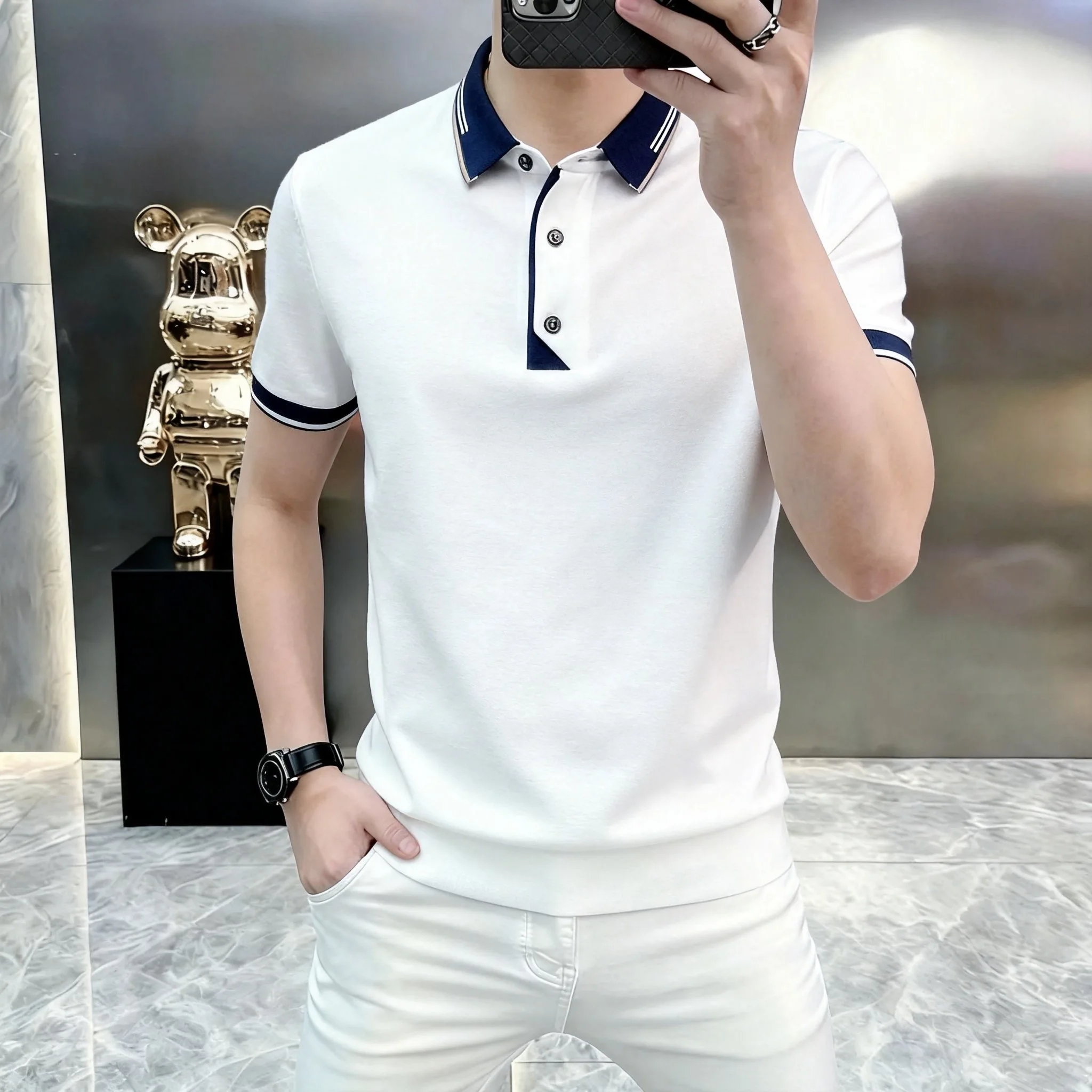Summer New Style Men's Polo Shirt with Printed Collar and Short Sleeve T-Shirt- Fashionable