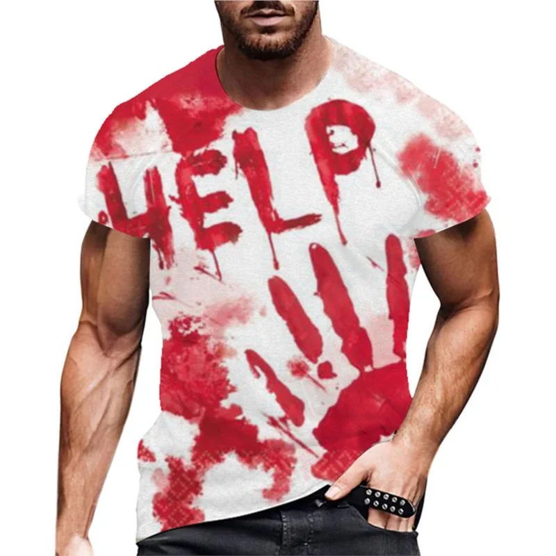 New Funny Men's Blood I'm Fine 2024 Halloween Printed T-shirt Funny Blood Men's Fun Round Neck Casual Short Sleeve Tee Tops