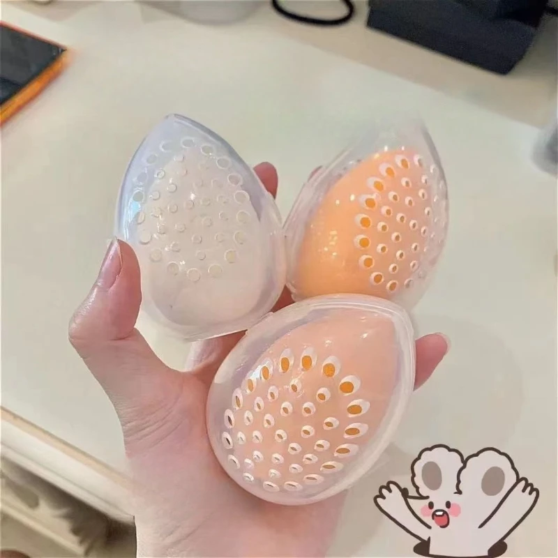 Portable Empty Makeup Sponge Storage Box Plastic Egg Shaped Cosmetic Puff Organizer Rack Makeup Blender Holders Stand Drying Box