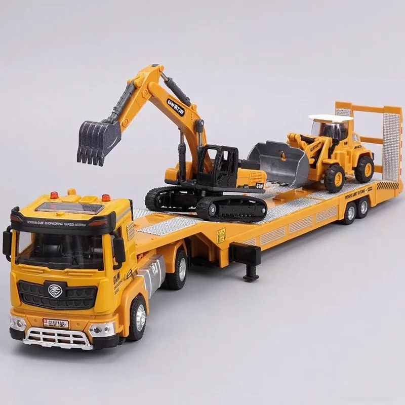 Voiture de remorque 1:40 avec Mini Bulldozer et pelle, modèle d'ingénierie moulé sous pression, jouets de Collection de Construction pour enfants