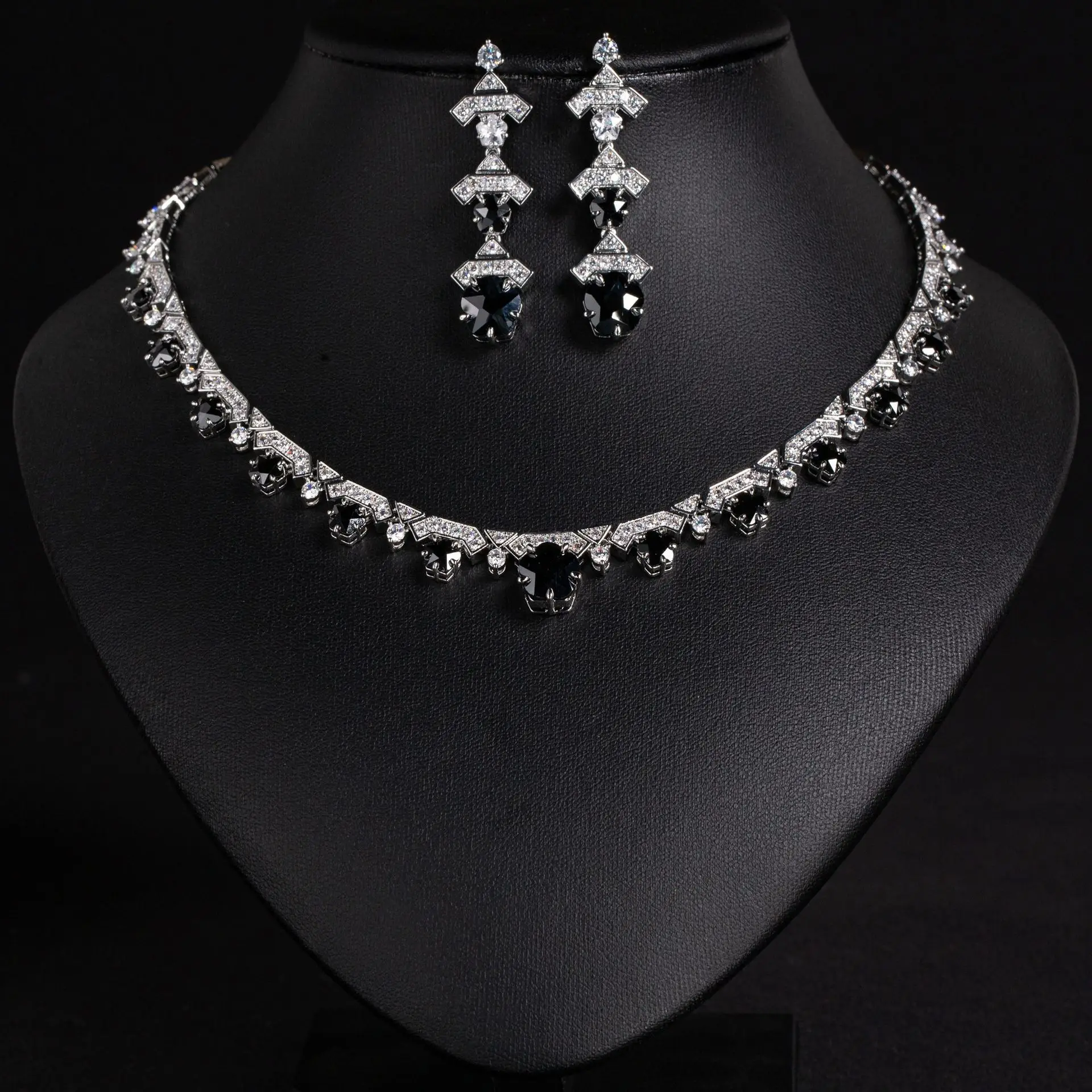 HIBRIDE Light Luxury Fashion Jewellery Multi Colour Flower Necklace Earrings 2 Pcs Nigeria Party Wedding Gift Travel Women S-802
