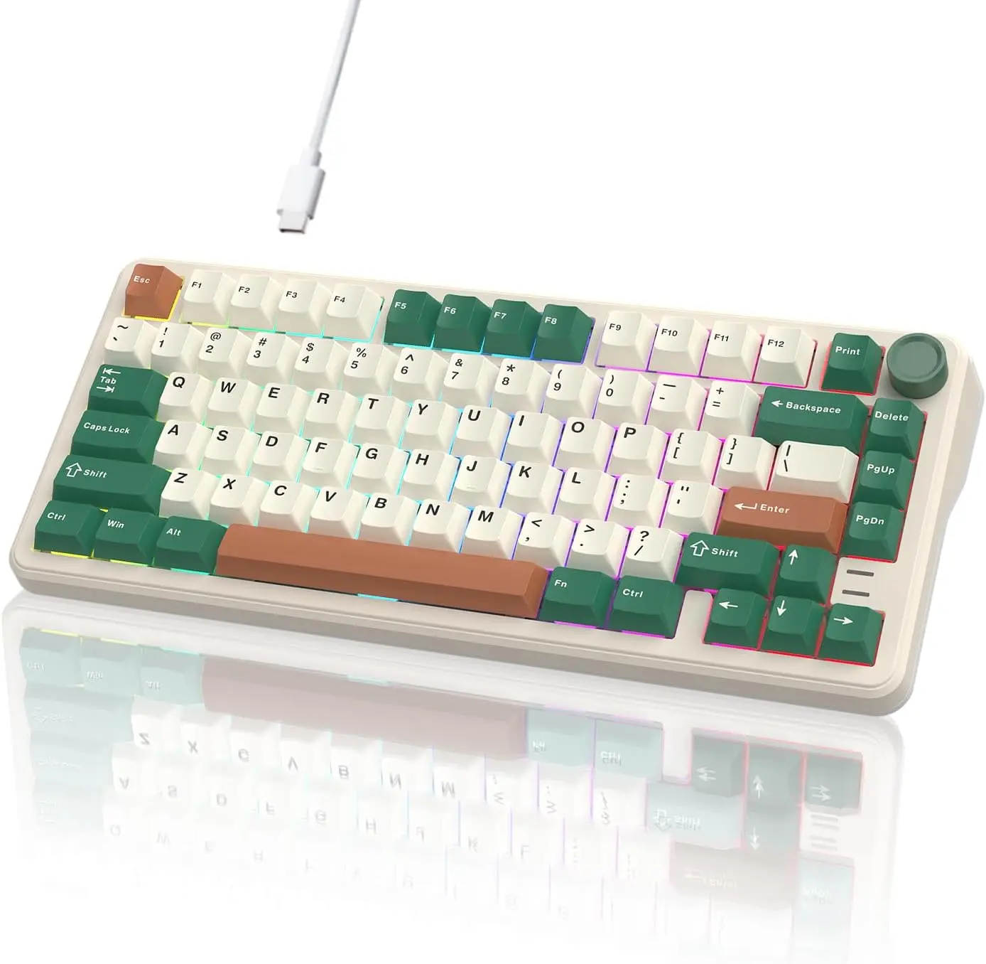 

Retro Green Wired Mechanical Keyboard with Metal Knob & RGB Backlight (KTT Brown Switch)