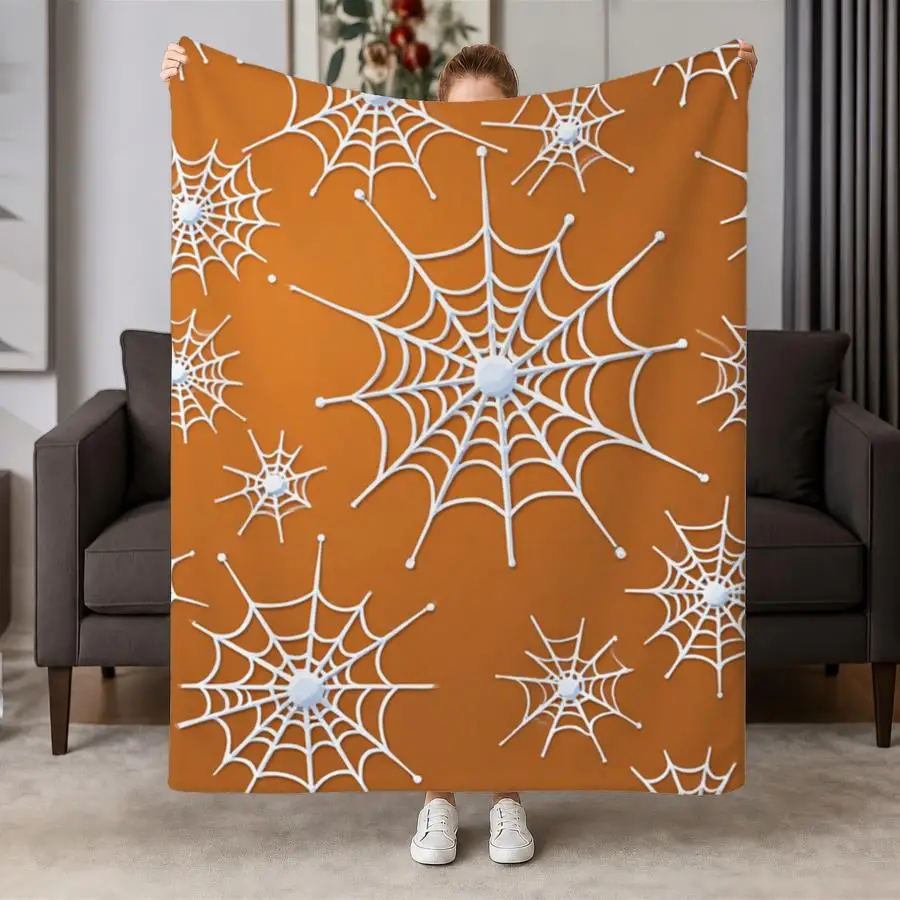 Cozy Weighted Flannel Throw Blanket Suitable for - Warmth - Soft Orange & White Geometric Spiderweb Pattern, Machine Washable Bedspread for Couch, Bed, Travel | Contemporary Bedding Gift for,, | Warm Weighted Blanket, 2D Flat
