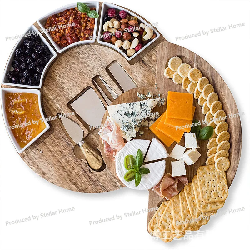 

New Rotatable Cutting Board Round Deli Cheese Cheese Cutting Board Multifunctional Afternoon Tea Dessert Cutting Board