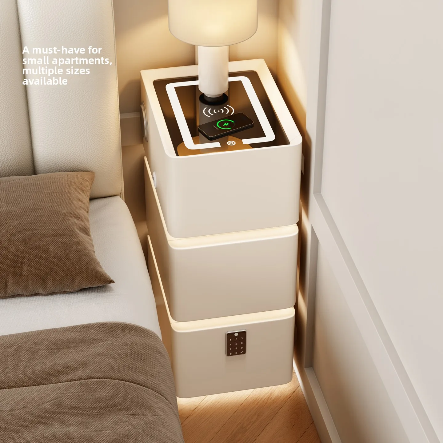 Modern Solid Wood Eco-Friendly Durable Wireless Charging Nightstand & Bedside Table for Bedroom and Living Room