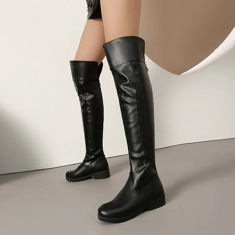 

Черные женские сапоги на низком каблуке, высокие сапоги выше колена, эластичные сапоги, обувь