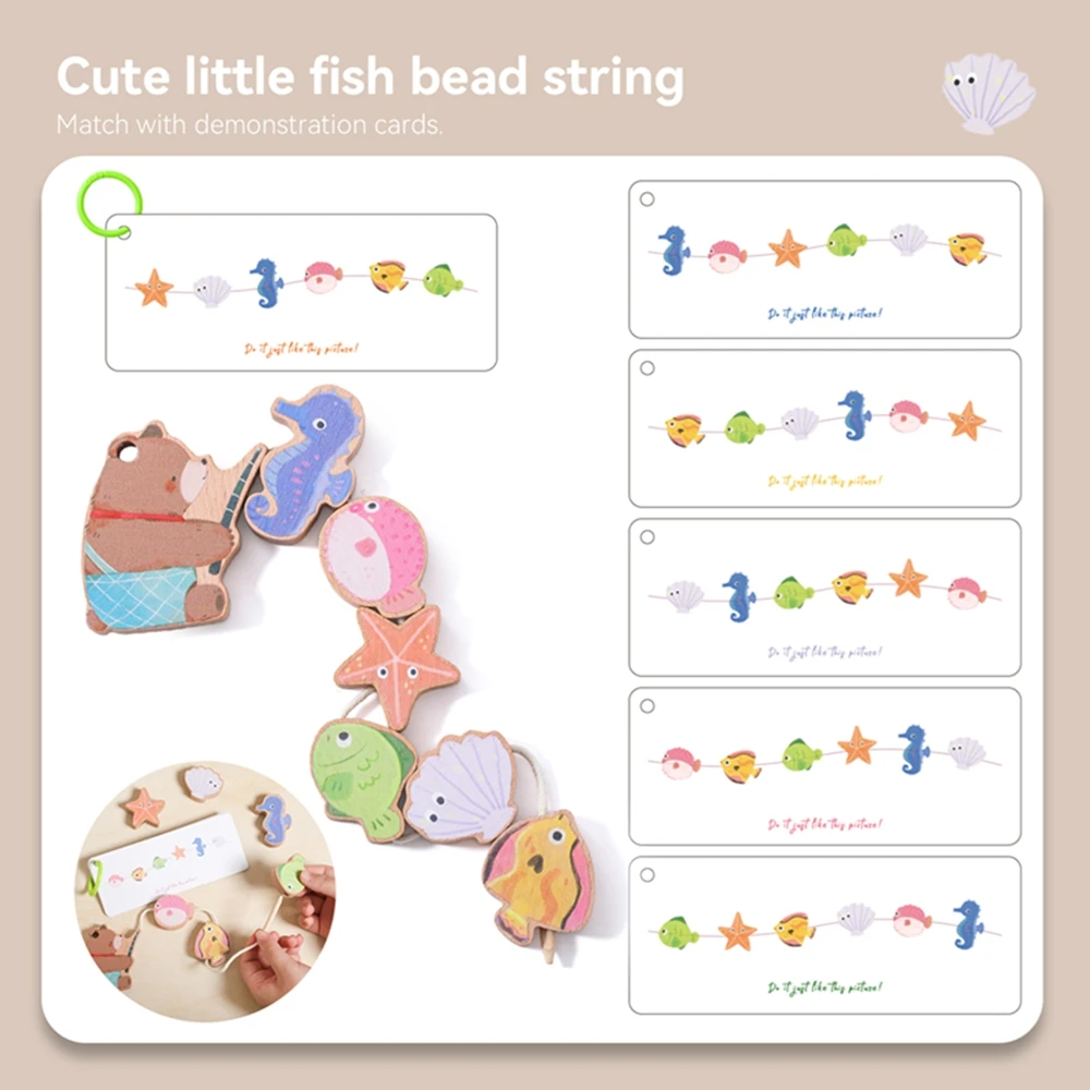 Baby Wooden Threading Toy Montessori Educational Toy for Kids Cartoon Bear Fishing Theme Threading Toy Fine Motor Skills Toys